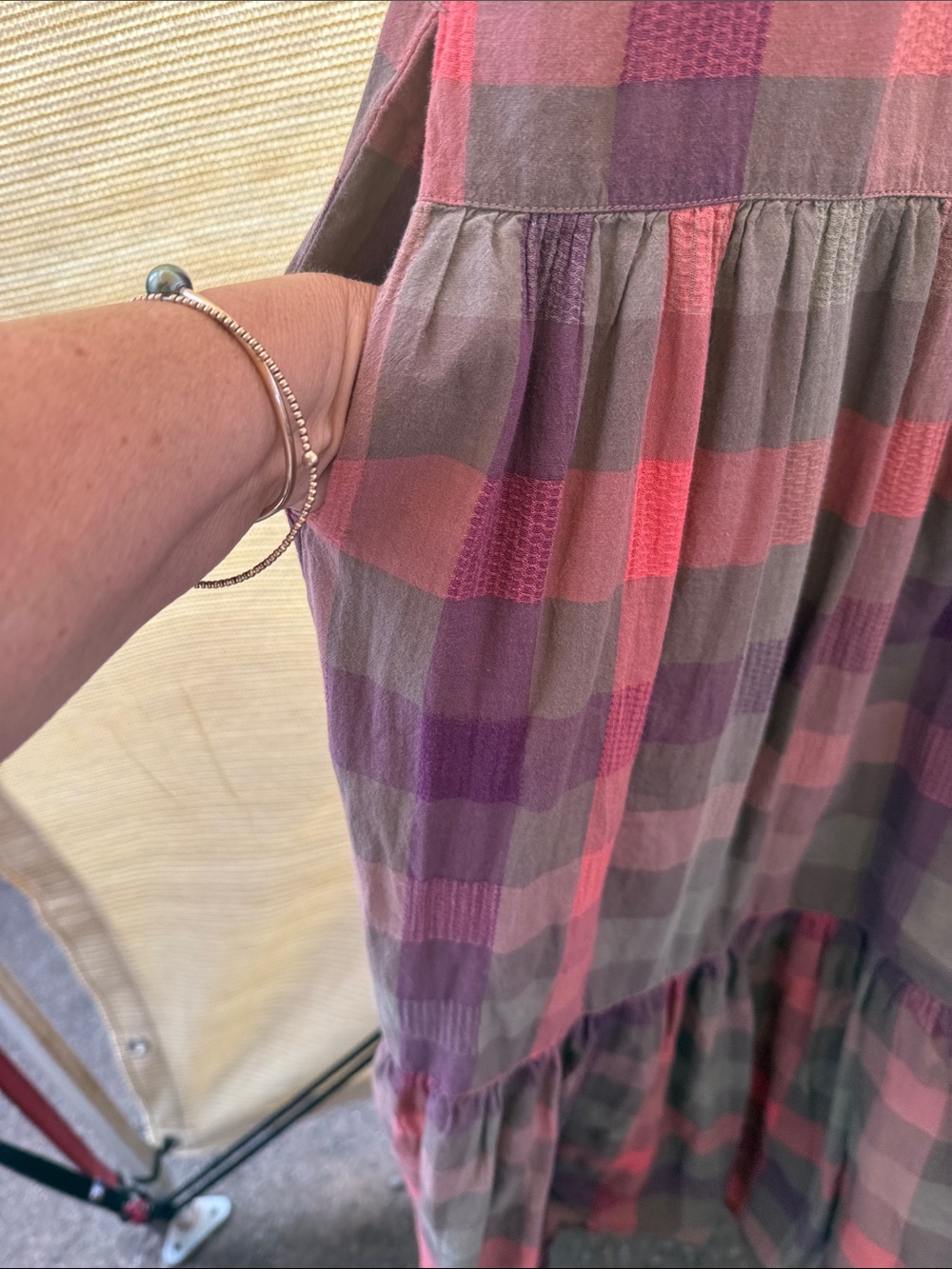 Faherty Olive and Rust Plaid Tiered Midi Dress - Picture 3 of 7